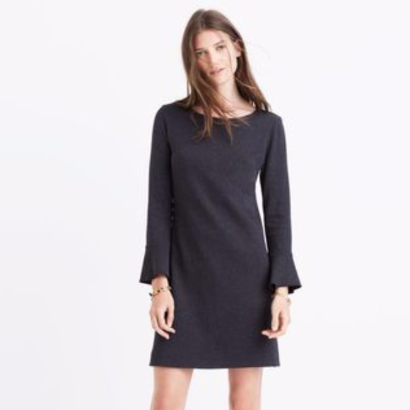 Madewell Women’s Knit Bell-Sleeve Shift Dress Deep Coal XXS - Picture 1 of 9